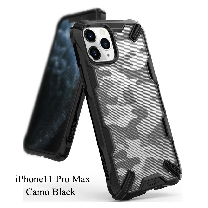 Чехол Ringke Fusion X для iPhone 11 Pro Max, сверхпрочный, амортизирующий, прозрачный, жесткий, из поликарбоната, мягкий, с рамкой из ТПУ, гибридный - Цвет: Camo Black