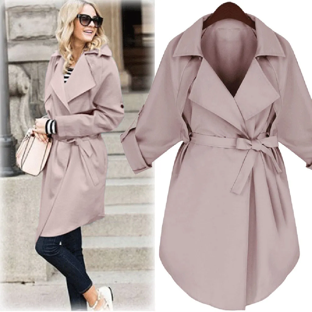 Женский Длинный Тренч SAGACE однотонный свободный с поясом на талии повседневная