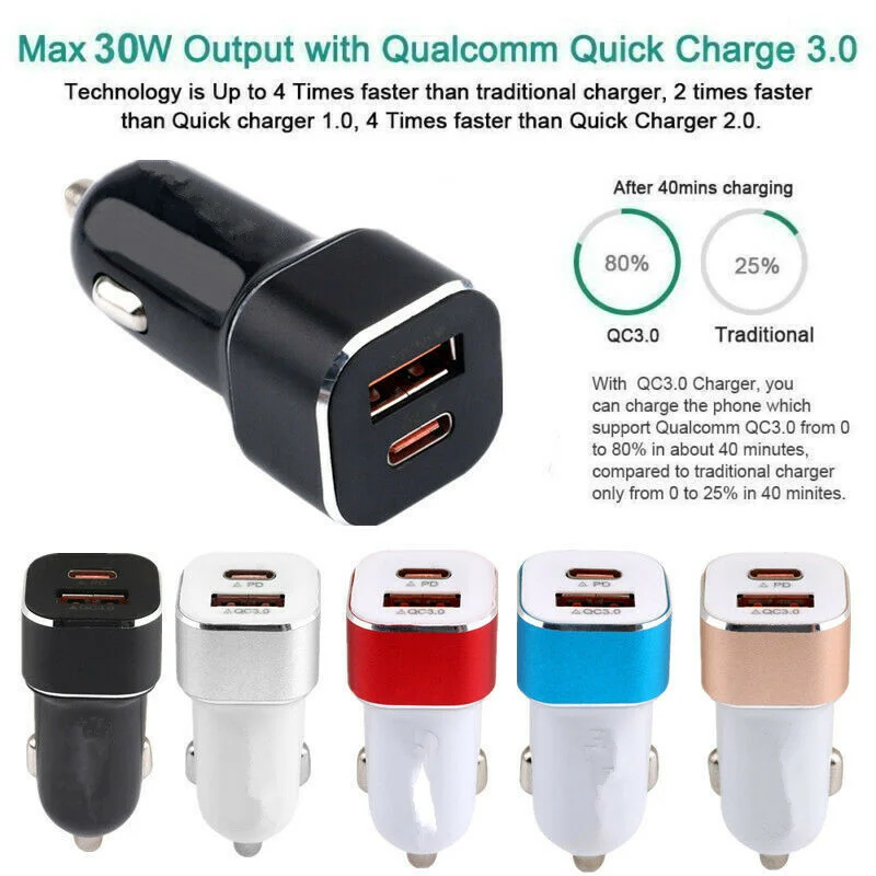 QC3.0 5V 2A и Type C PD Быстрая зарядка двойное автомобильное usb устройство для зарядки