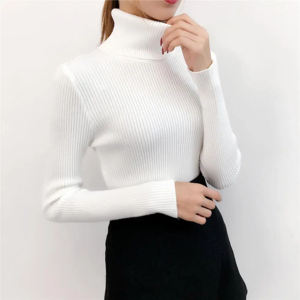 

Women knitted cotton 2019 Women Sweater Autumn and Winter New Turtleneck Sweater Pullover Warm Soft Full Sleeve