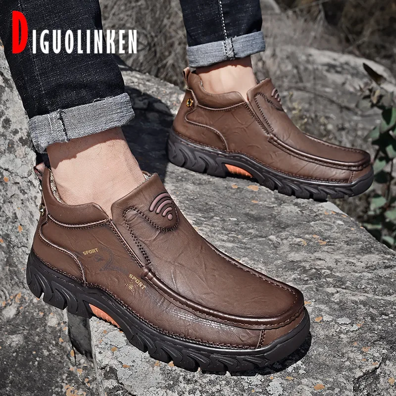 

2020 Men Boots Genuine Leather Loafers Men Snow Boots Winter Warm Fur Men Shoes Formal Ankle Luxury Flats Handmade Plus Size 48