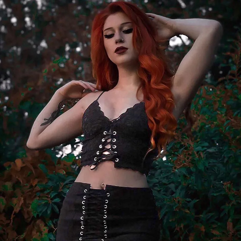 Женский жилет с молнией сзади GOTH Черная Майка без бретелек в готическом стиле