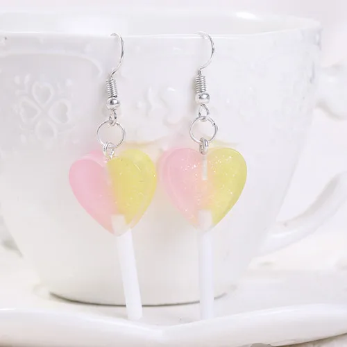 pink yellow 1 пара, женские серьги, полимерные, ремесло, конфеты, леденец, bff, дружба, Висячие серьги для женщин, детей, ювелирные изделия - Окраска металла: pink yellow