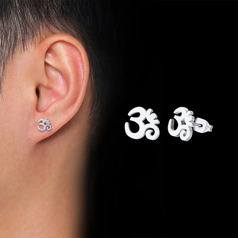 Серьги гвоздики в виде символа йоги Ом Аум серьги из нержавеющей стали