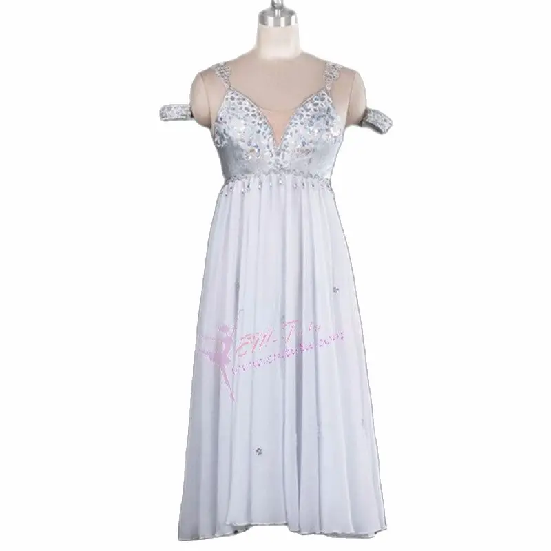 Профессиональное женское платье для взрослых белое серебряное шифоновое