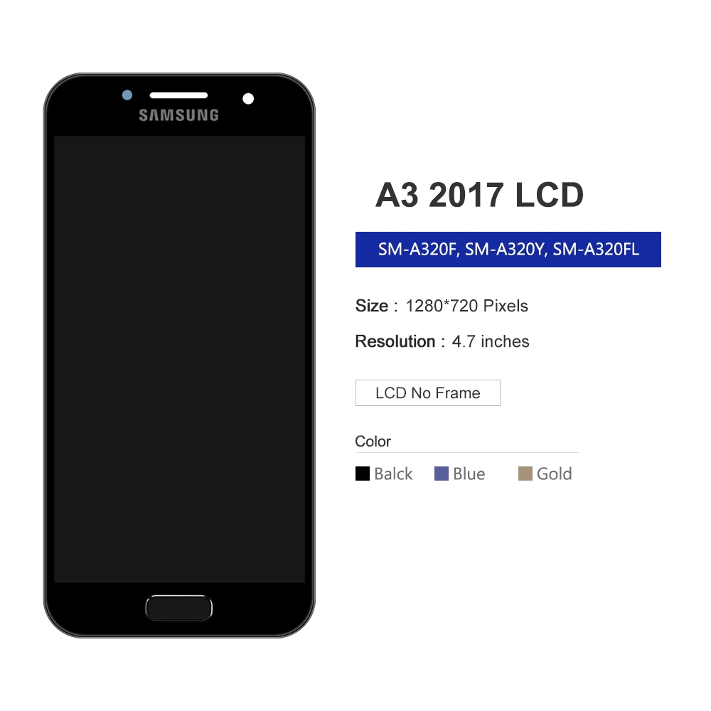 ЖК-дисплей для SAMSUNG GALAXY A3 2017 A320 A320F сенсорный экран с дигитайзером Samsung сменный