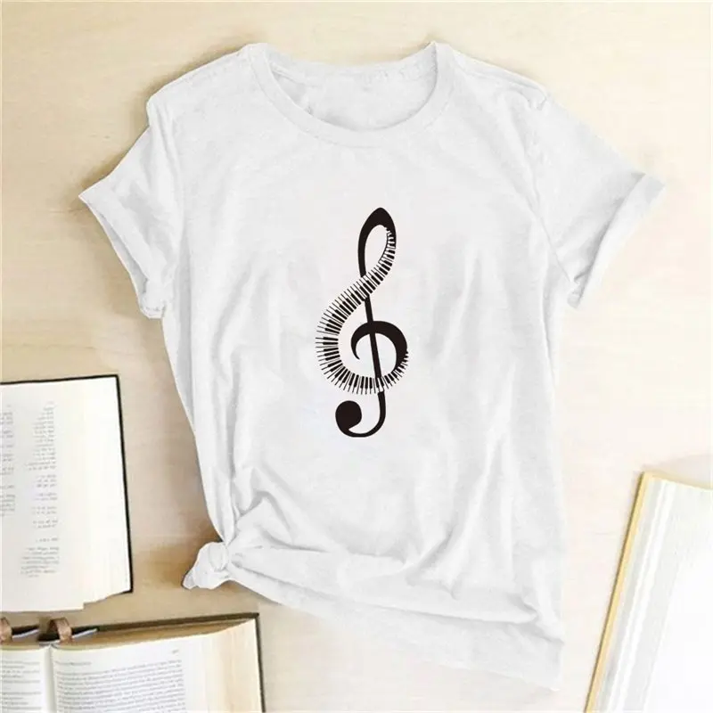 

Summer 2020 new Music Festival T Shirt women Funny Printing Music Note T Shirt Korean style Casual Short Sleeve Crew neck T shir