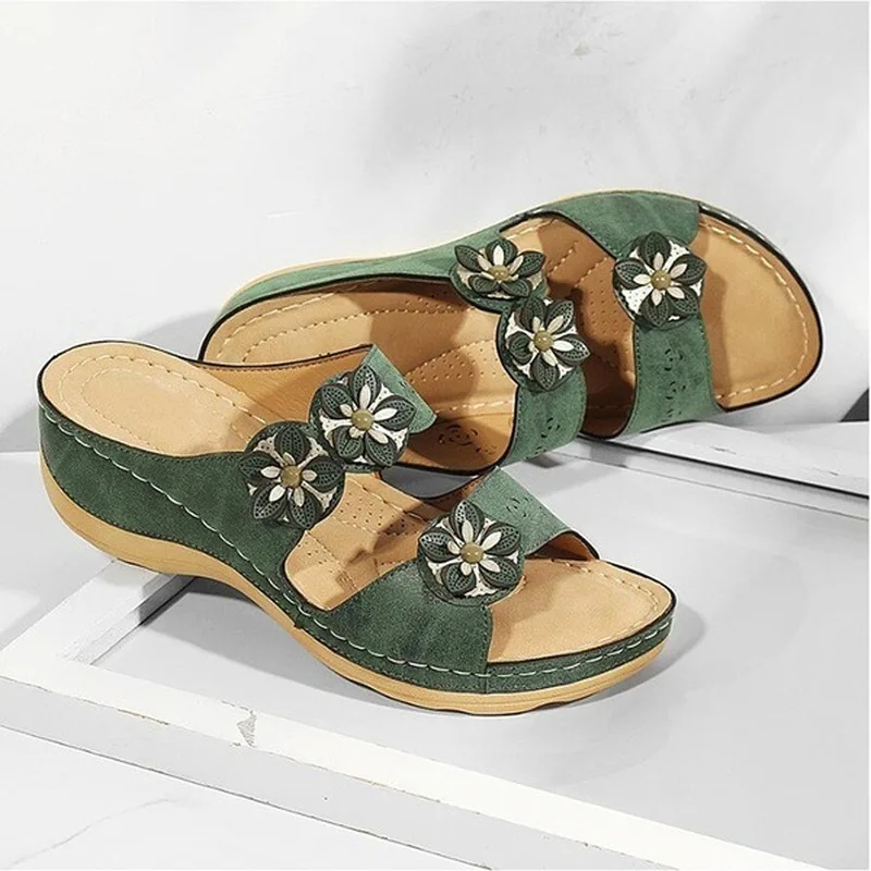 

Women Sandals New Summer Shoes Woman Plus Size 44 Heels Sandals For Wedges Chaussure Femme Casual Flower Vintage Wedge Heel
