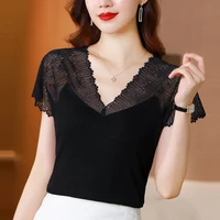 women lace tops new arrivals 2022 summer short sleeve v neck women blouse shirt sexy hollow out lace tops blusas
