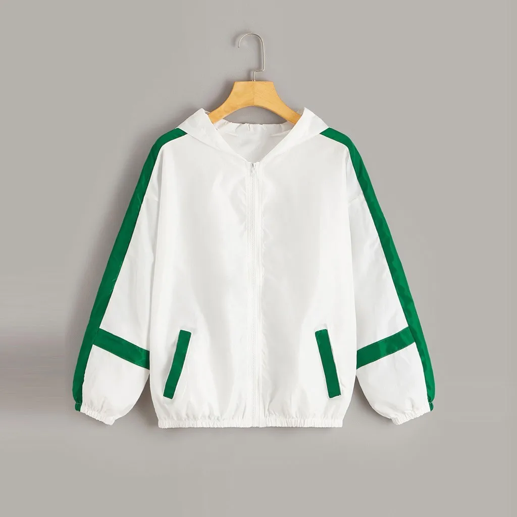 Женская Повседневная куртка с длинным рукавом ветровка контрастных цветов