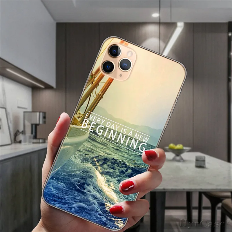 For iPhone 11 12 13 Pro Max Mini 8 7 Plus 6S 6 X XS XR 5S SE2 Transparent Case Ocean Sunset Sunrise Seaside Retro Silicone Cover | Мобильные
