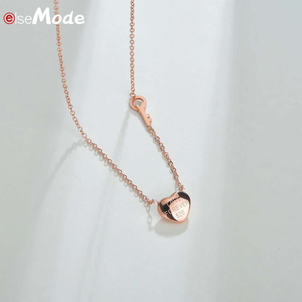 Колье ELSEMODE из нержавеющей стали под розовое золото с романтическим сердцем и
