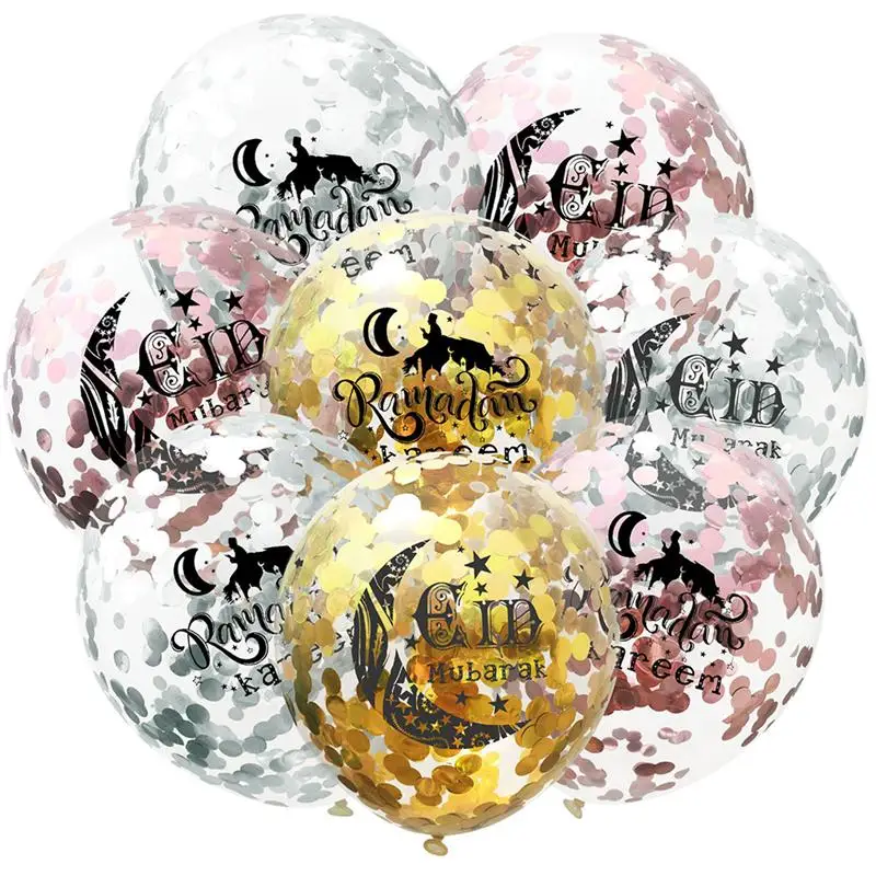 

10Pcs 12 Inches Eid Mubarak Sequin Latex Balloons Decor Eid Themed Latex Balloons Decorations Festival Party Balloons Ornament