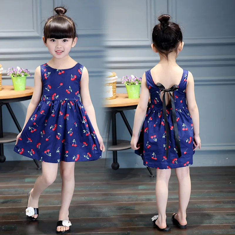 Модное детское платье для девочек без рукавов с принтом вишни | Детская одежда и