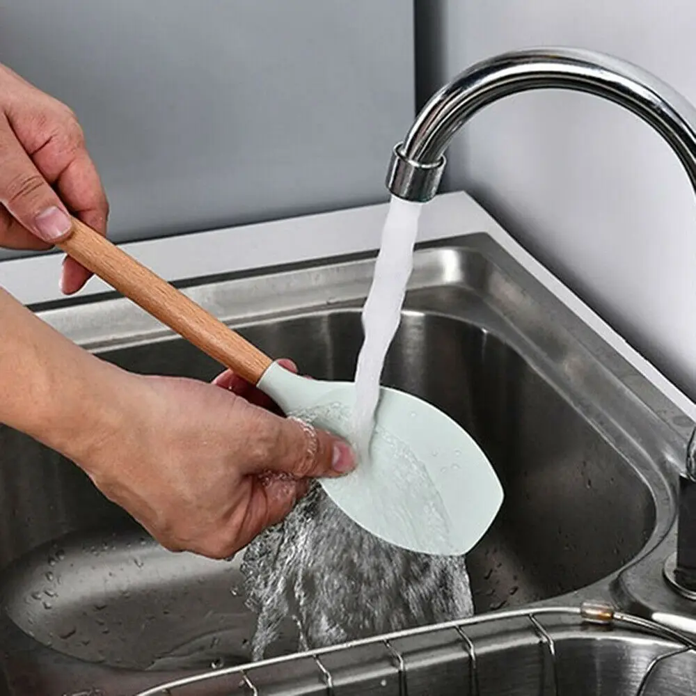 

11PCS Wooden Handle Silica Gel Kitchenware Non-stick Pan Shovel Spoon Set UK