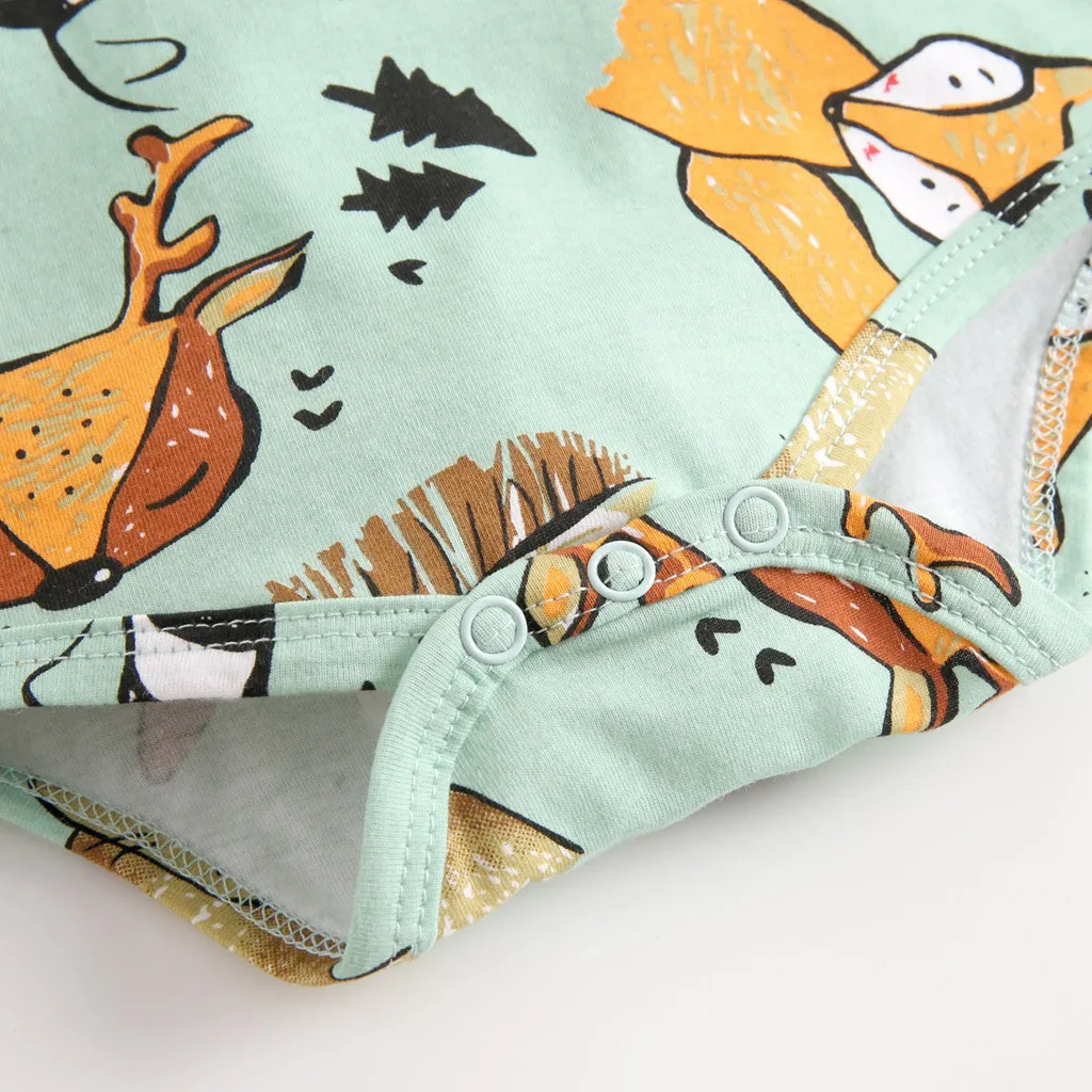 Romper Bayi Baju Romper Bayi Laki-laki Perempuan Baru Lahir Bayi Laki-laki Perempuan Romper Cetak Kartun Lengan Pendek Jumpsuit Pakaian Set Overall Bayi