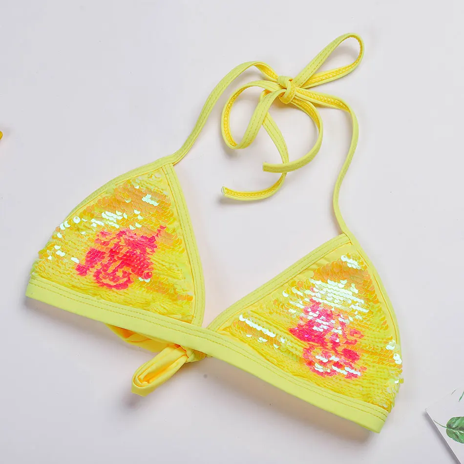 Женский купальник с блестками комплект бикини для маленькой девочки топ лямкой