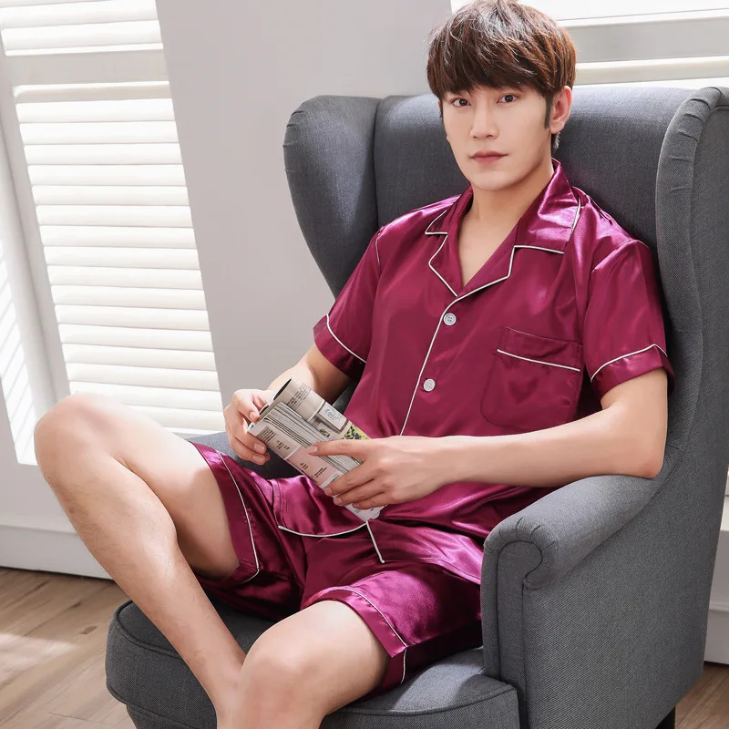 Комплект пижамный мужской/женский с коротким рукавом и шортами атласное белье