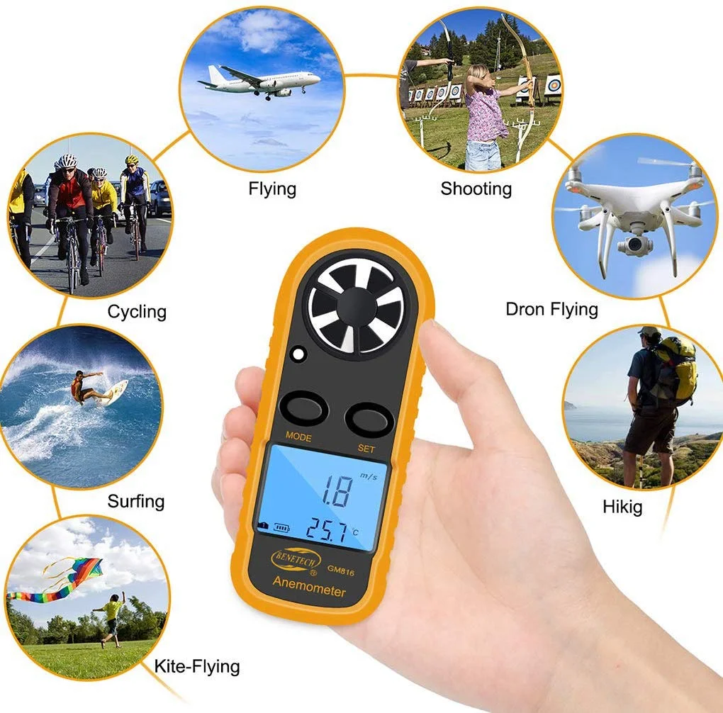 Benetech GM816 Анемометр Портативный цифровой LCD воздушного потока Windmeter термометр
