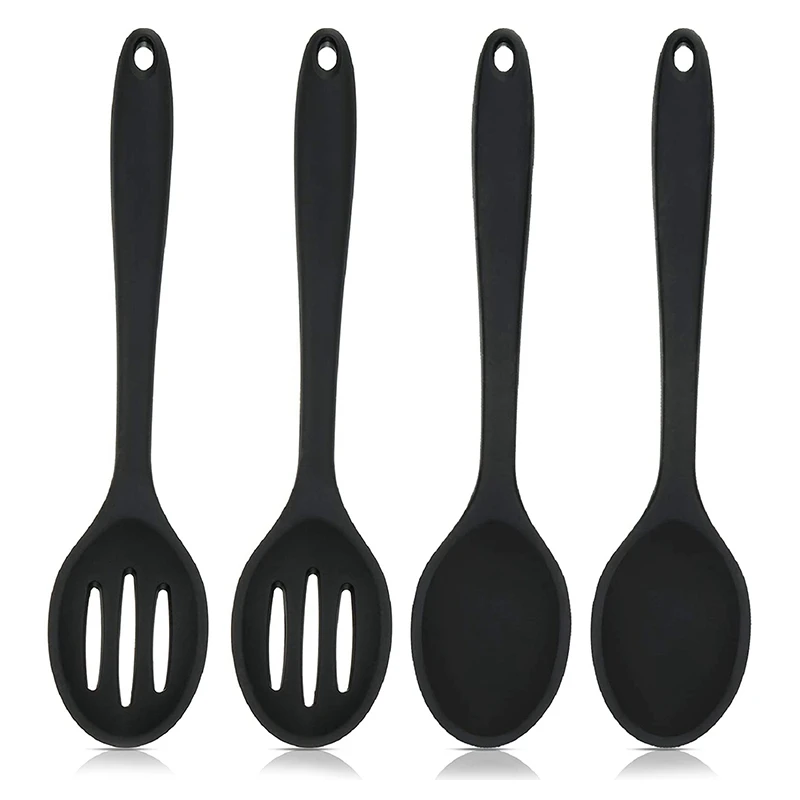 

4 Pcs Silicone Nonstick Mixing and Slotted Spoons Large Silicone Serving Slotted Spoon Nonstick Heat Resistant Spoons
