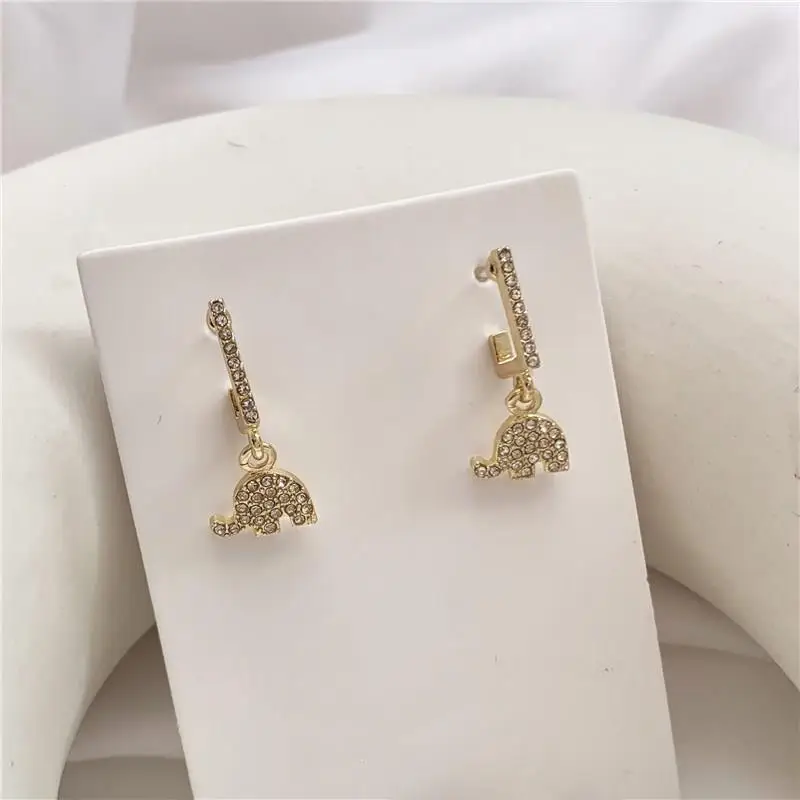 Золотой цвет маленькие серьги Слоник Модный Кристалл серьга