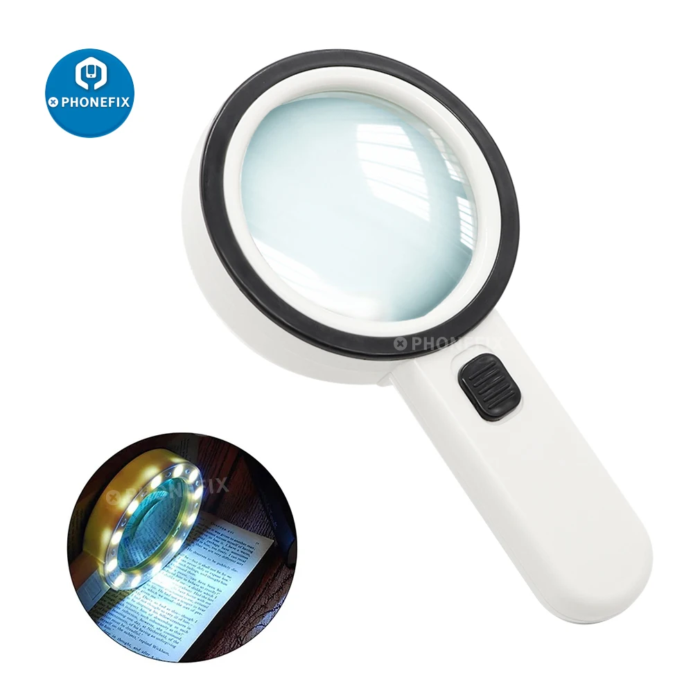 

30X 12LED Lights Large Magnification Magnifying Glass Handheld Illuminated Magnifier Microscope for Seniors loupe Jewelry Repair