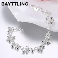 bayttling silver color 19cm glossy grape beaded chain bracelet bangle for woman fashion glamour wedding jewelry gift