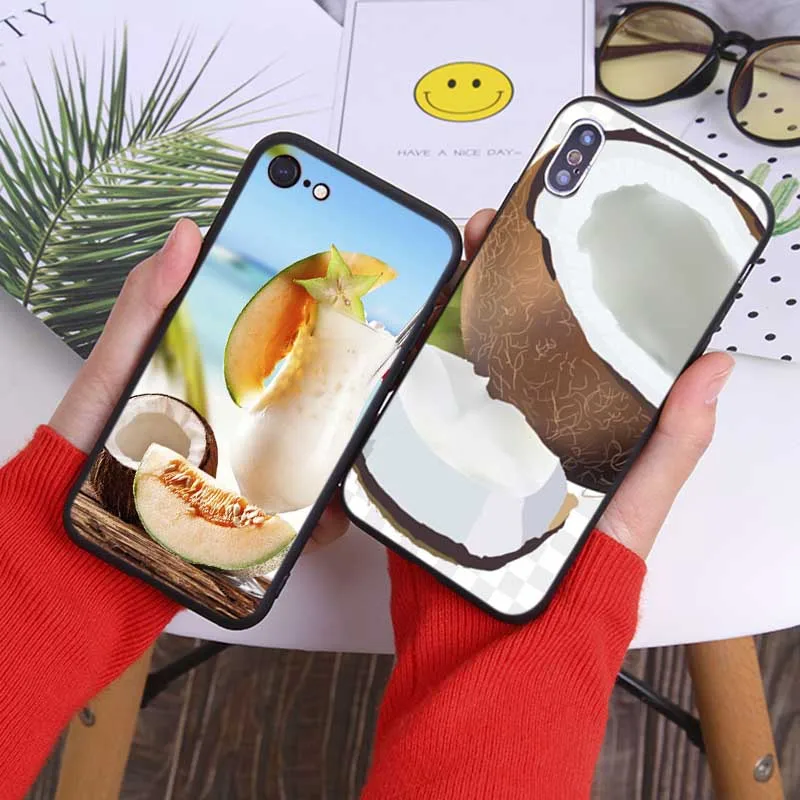Fruit Coconut Cover for iPhone X XS MAX XR 7 8 6 6S plus 5S SE Clear Soft Silicone Phone Case |