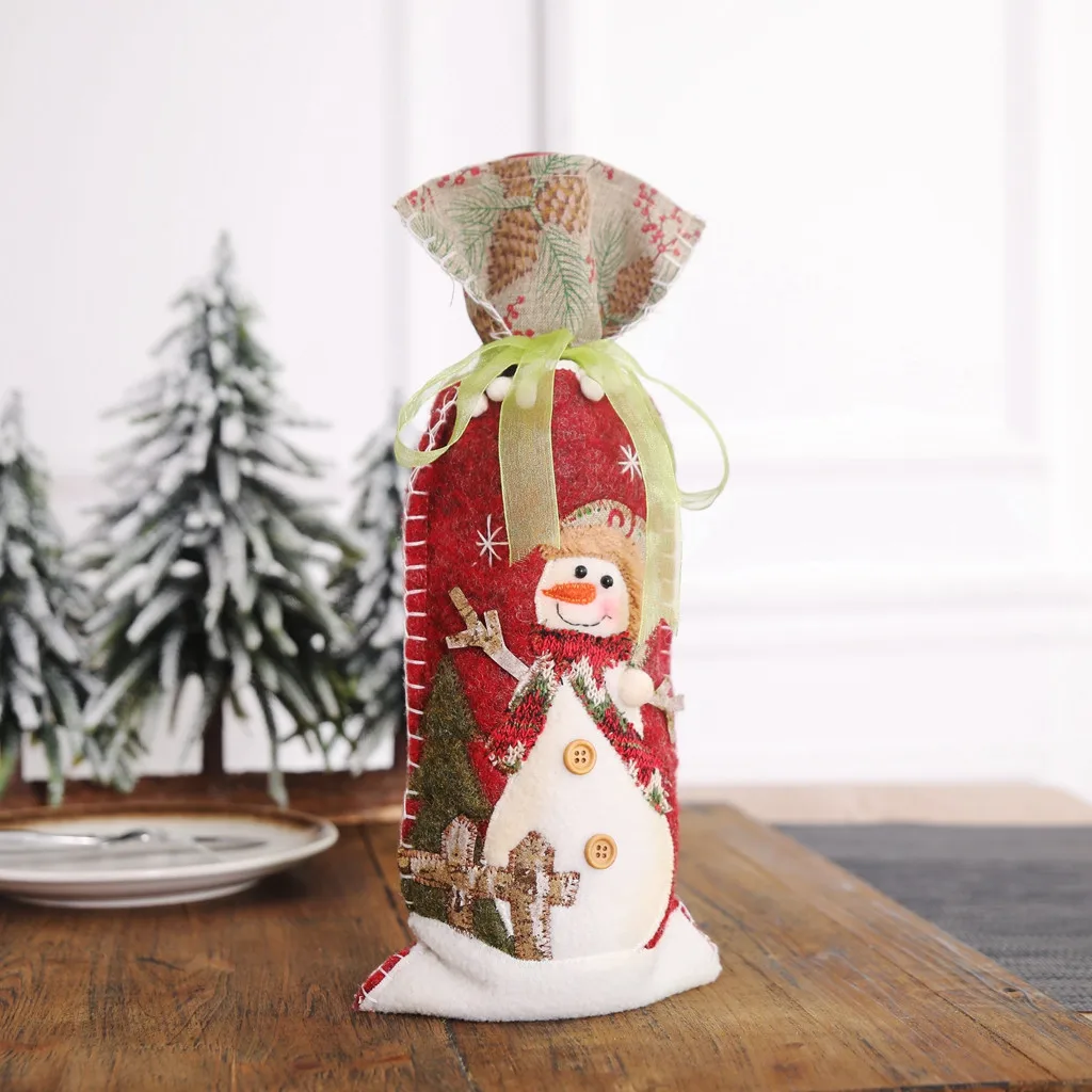 Чехлы для винных бутылок сумка бутылки шампанского Набор льняных Санты вечерние