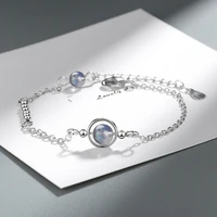 fashion bracelet silver color plated jewellery new women chain moonstone solid bead