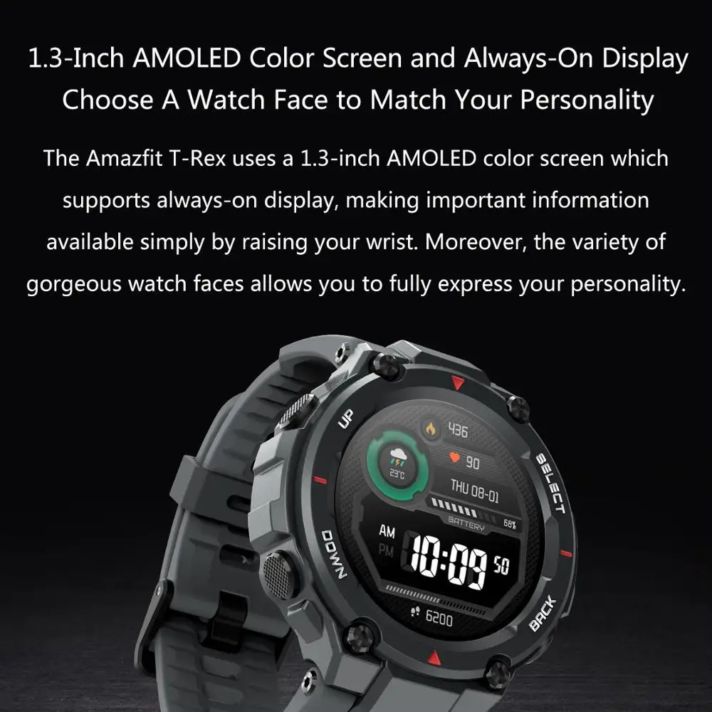 Умные часы Amazfit T rex Смарт с контрастными музыками GPS ГЛОНАСС 20 дней автономной