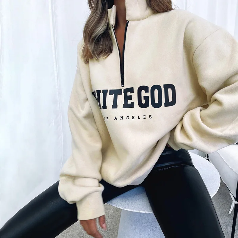 

2021 Autumn Winter Letter Print Sweatshirt Oversized Women Long Sleeve Gray Fashion Vintage Casual Loose Pullover