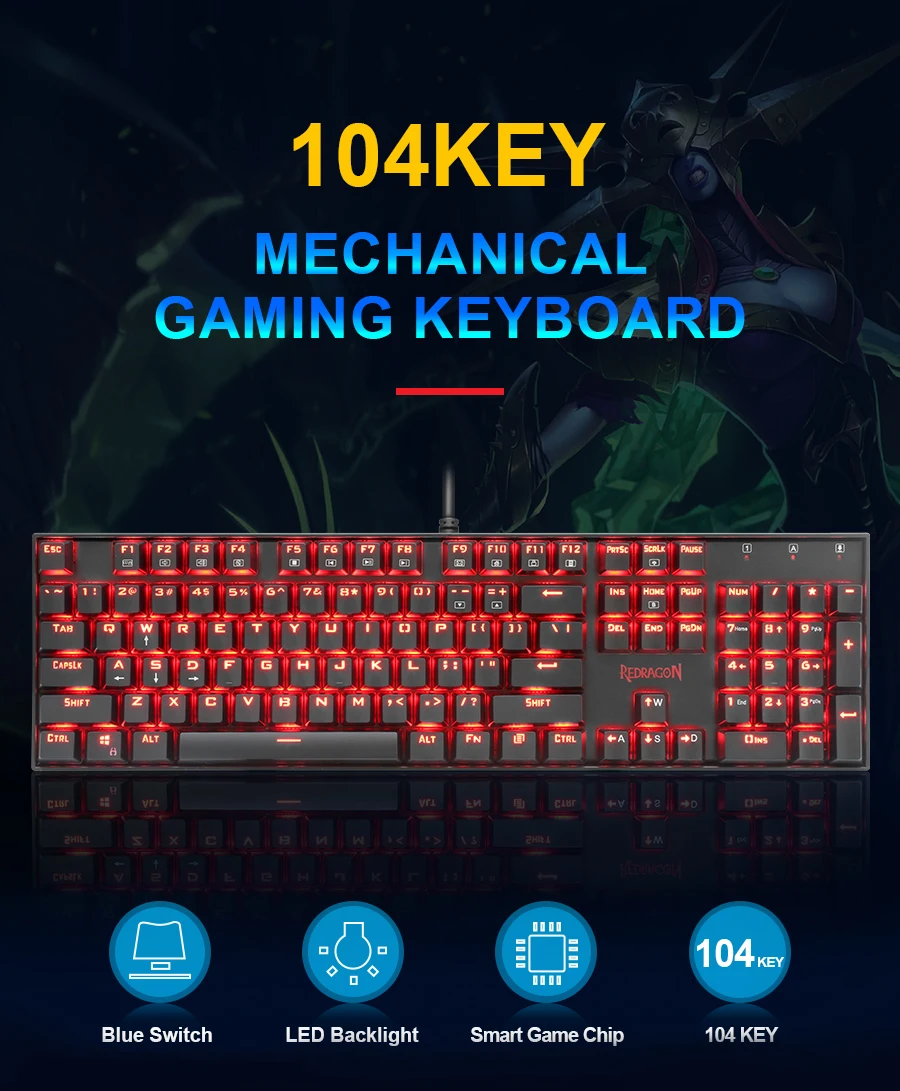 Redragon Mitra K551 USB Механическая игровая клавиатура синий переключатель DIY 104 ключ с подсветкой PC Gamer русские брелки или стикер с надписью на испанском