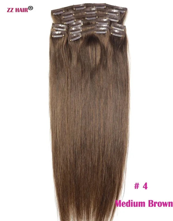 ZZHAIR 140 г-280 г 1"-24" волосы remy, сделанные в машине, 10 шт. в наборе, человеческие волосы для наращивания на заколках, набор на всю голову, Натуральные Прямые Волосы