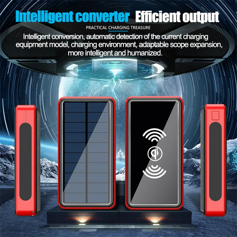 solar wireless portable 80000mah power bank safe fast charging powerbank 4 usb led external battery for xiaomi iphone13 samsung free global shipping