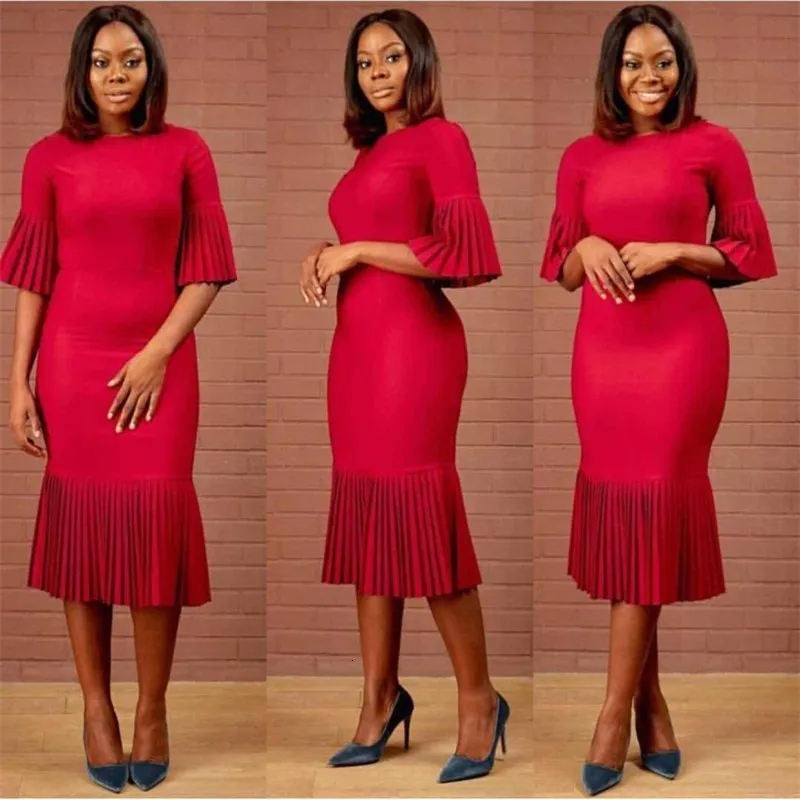 Женское летнее желтое красное плиссированное платье с расклешенными рукавами