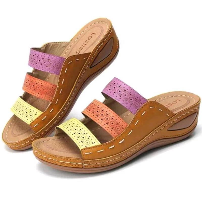 Летние женские шлепанцы Обувь в гладиаторском стиле с цветочным принтом