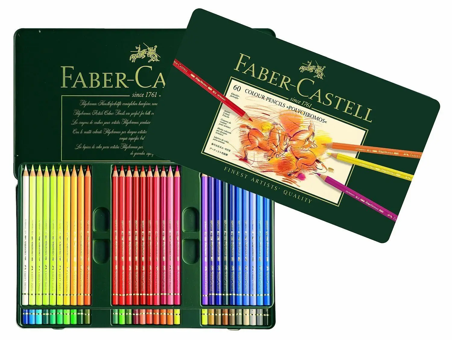 Полихромные цветные карандаши FABER CASTELL 60 наборов жестяной чехол | Канцтовары для