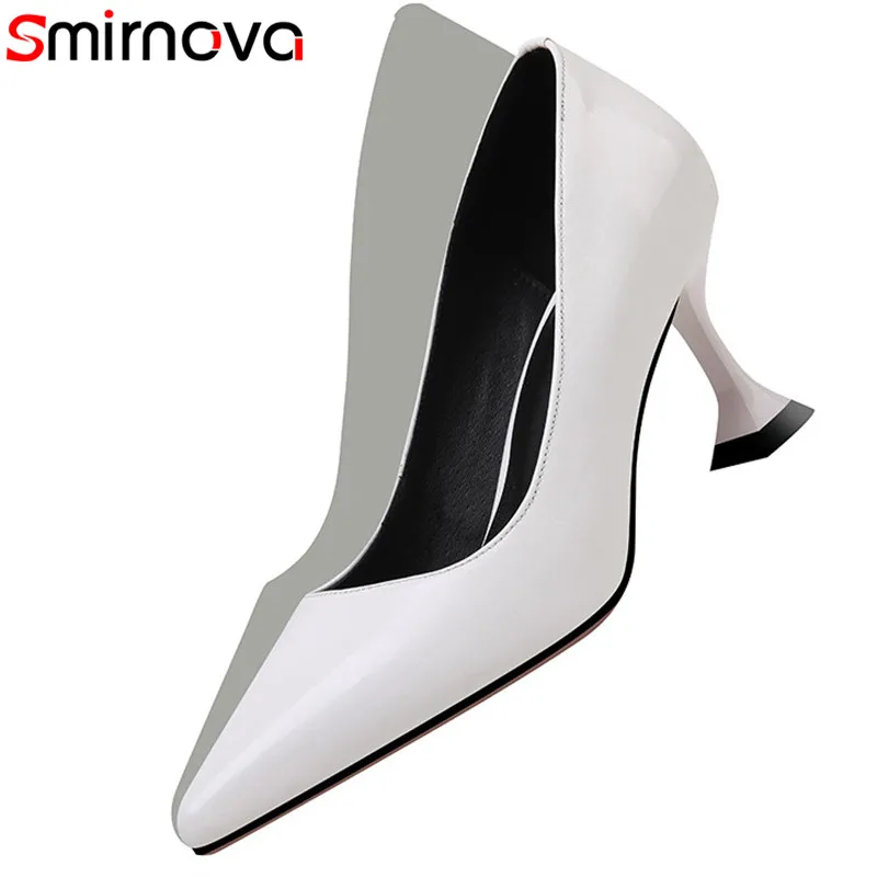 

Smirnova 2020 summer hot sale high heels shoes woman genuine leather solid color women pumps pointed toe party wedding shoes