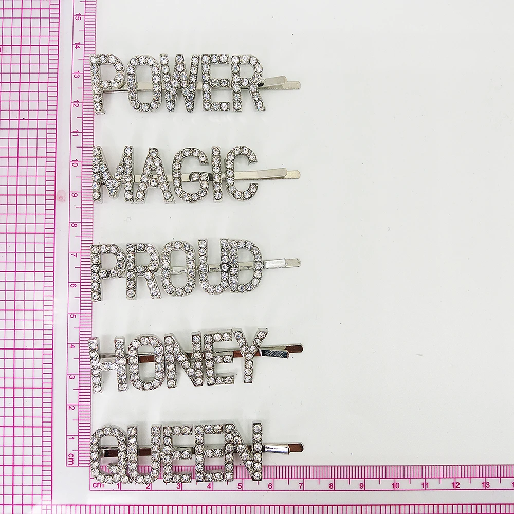 Оптовая продажа заколки для волос со словами светящиеся Xoxo волшебные стразы