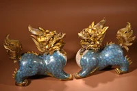 9chinese temple collection old bronze gilt cloisonne enamel unicorn statue kirin a pair ornaments town house exorcism