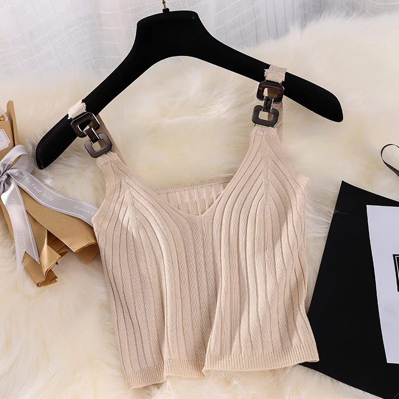 

Женский трикотажный жилет, нижняя рубашка, Новинка лета 2021, универсальная верхняя одежда в Корейском стиле, облегающая стройнящая куртка бе...