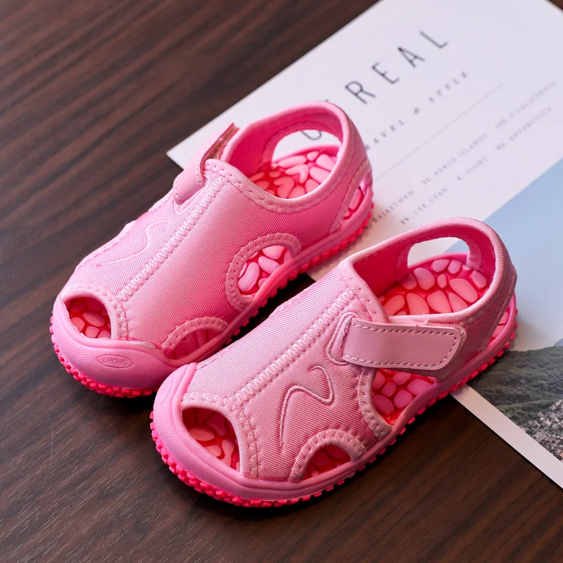 

Chidlren beach sandals boys soft round bomb cloth shoes girls heel pocket and support design foot protect sandals