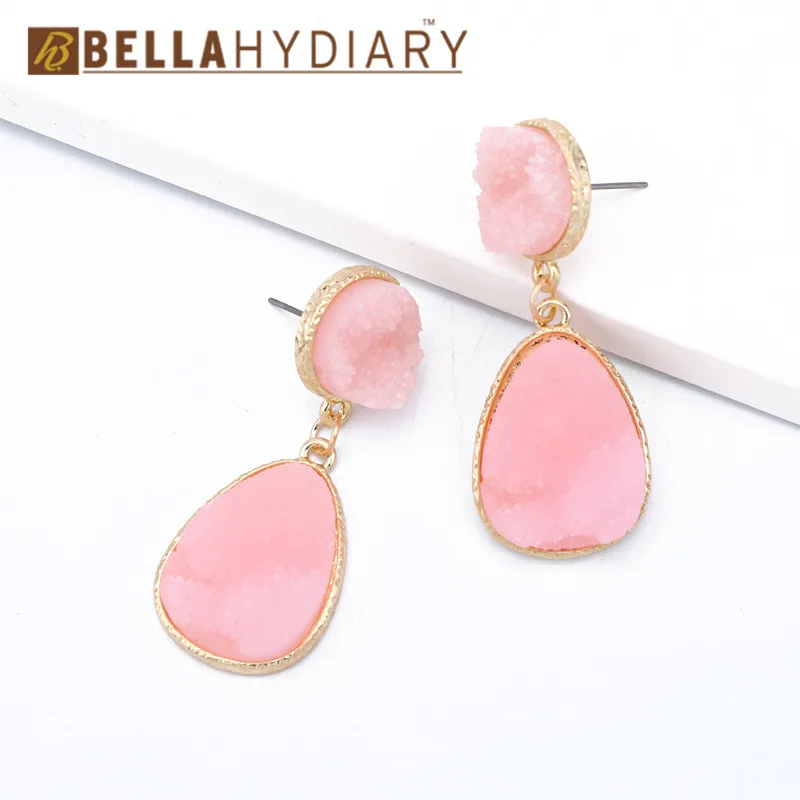 12 Bijoux необычные серьги из смолы Druzy, большие геометрические Висячие серьги для женщин, ювелирное изделие, массивные серьги Mujer Moda Ohrringe - Окраска металла: 12