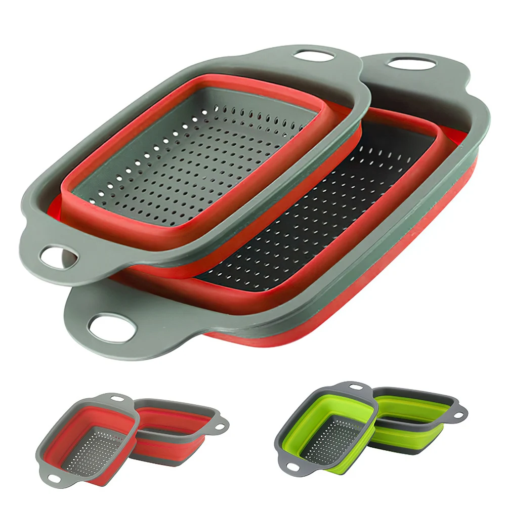 Foldable Fruit Vegetable Washing Basket Portable Silicone Colander Collapsible Drainer Storage Kitchen Accessories Tools | Дом и сад