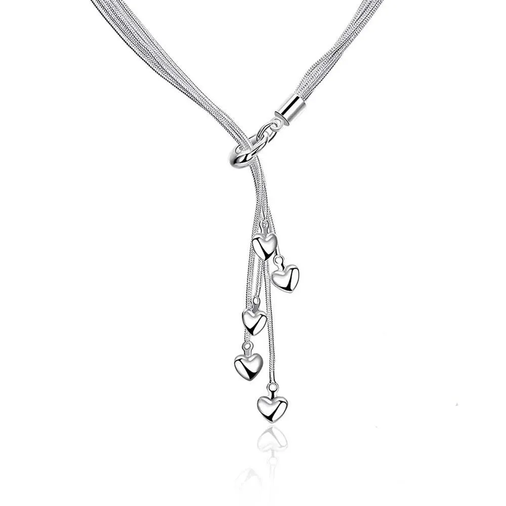 

925 sterling silver multi-chain long tassel pendant five-heart long necklace for ladies exquisite party wedding jewelry gift