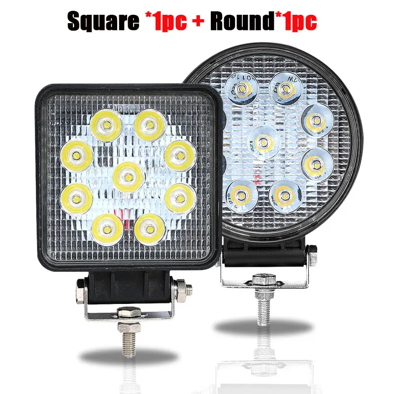 27W Square and Round 2 шт. светодиодный брусок для внедорожников 18-240W 4-12 дюймов светодиодный светильник бар светодиодный рабочий Светильник Автомобиля Трактор Лодка 4x4 грузовик внедорожник ATV дальнего света 12V 24V - Цвет: 27W Square and Round