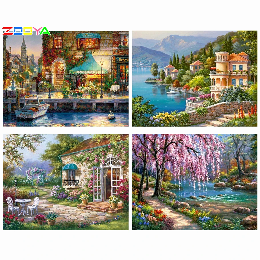 ZOOYA круглая Алмазная картина настенная наклейка алмазная вышивка Цветочный дом 5D