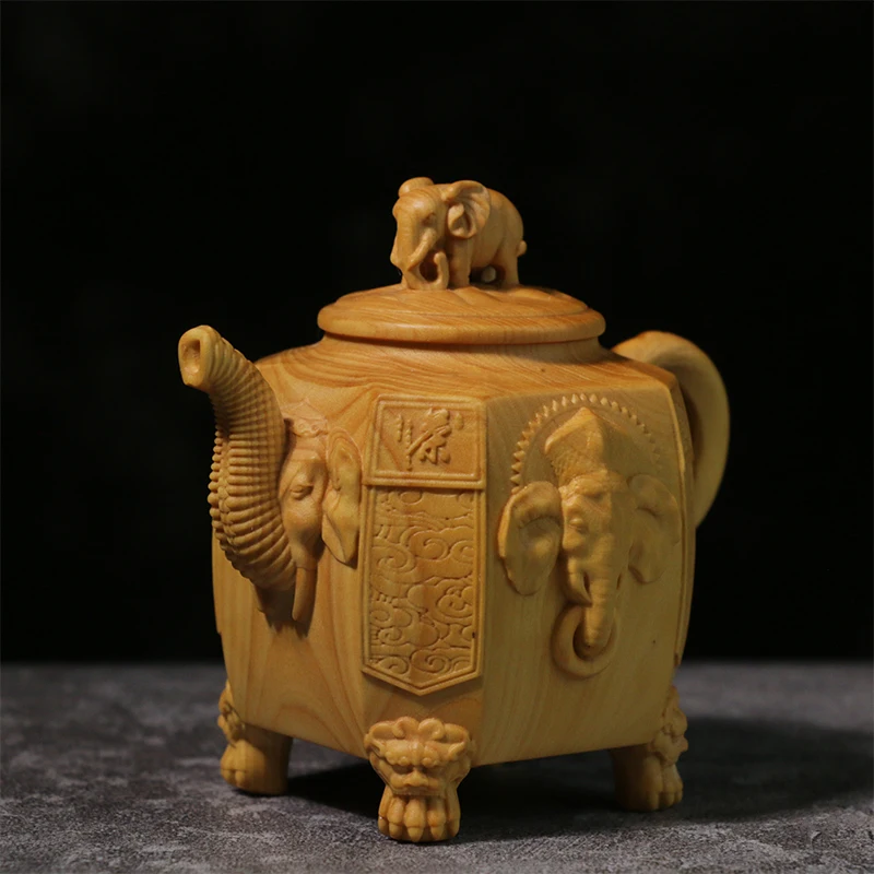 

8cm Elephant Teapot wood Sculpture Home Decoration Chinese Lucky Crafts Gifts Elephant mascot Home Decor