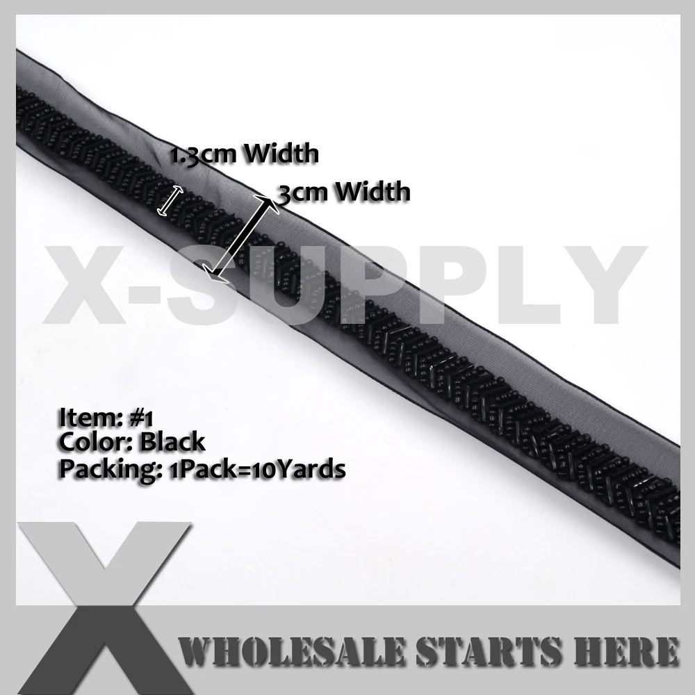 

Черная кружевная отделка с бусинами для фотографий, воротник, шляпы, сумки 10 ярдов/лот